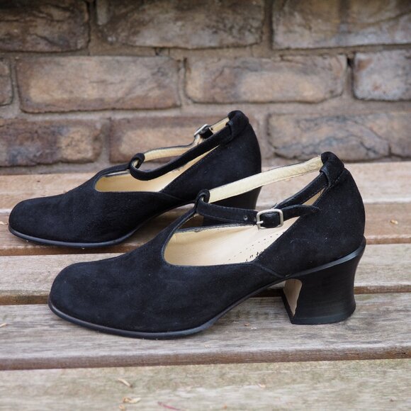 Joan & David VTG Joan Helpern Signature black suede T strap pumps US 6.5-7 EU 37 - Picture 4 of 12
